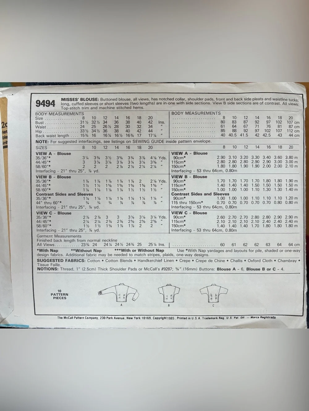 Vintage McCalls Women's Blouse Pattern uncut factory folded